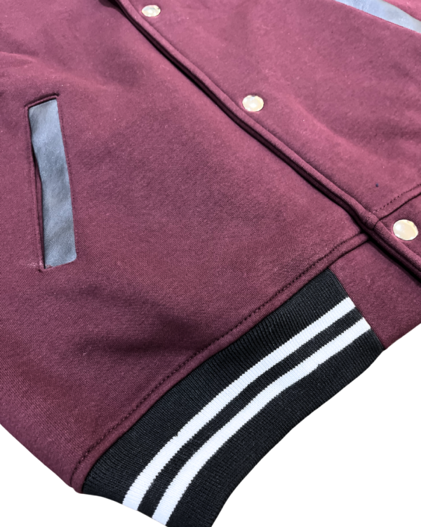 Men’s Maroon Varsity Jacket – Classic College Style with Leather Sleeves