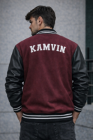 Men’s Maroon Varsity Jacket – Classic College Style with Leather Sleeves