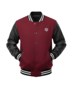 Men’s Maroon Varsity Jacket – Classic College Style with Leather Sleeves