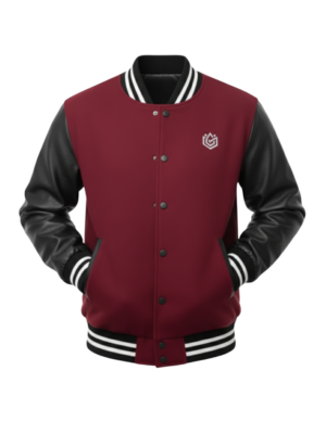 Men’s Maroon Varsity Jacket – Classic College Style with Leather Sleeves