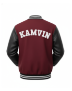 Men’s Maroon Varsity Jacket – Classic College Style with Leather Sleeves