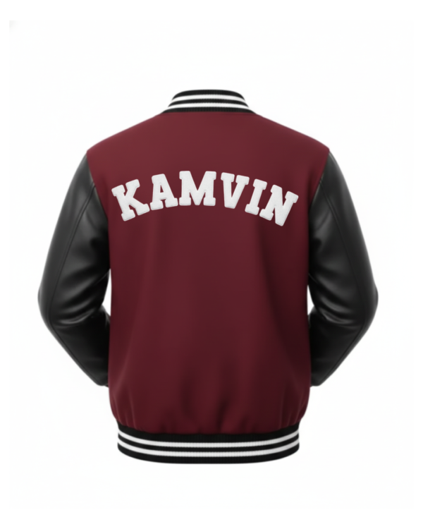 Men’s Maroon Varsity Jacket – Classic College Style with Leather Sleeves
