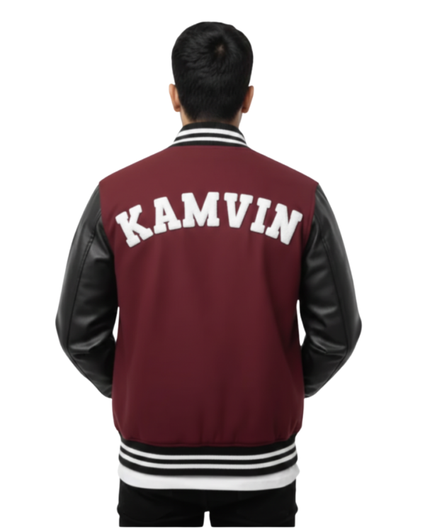 Men’s Maroon Varsity Jacket – Classic College Style with Leather Sleeves