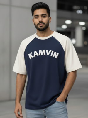 Men’s Oversized Printed Raglan T-Shirt – Casual Graphic Streetwear Tee - Dark Blue, L