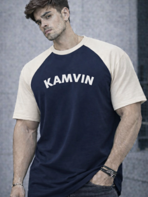 Men’s Oversized Printed Raglan T-Shirt – Casual Graphic Streetwear Tee - Dark Blue, L