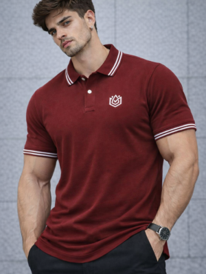 KAMVIN Signature Polo T-Shirt - Classic Fit - Burgundy, L